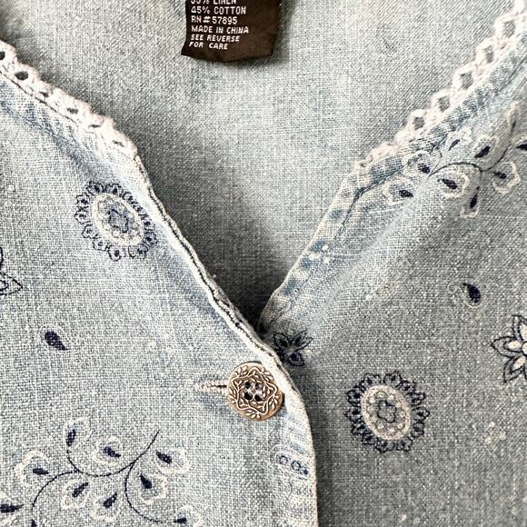 Requirements Vintage Y2K Denim Paisley Eyelet Lace Trim Bustier Button Top M - Picture 5 of 9